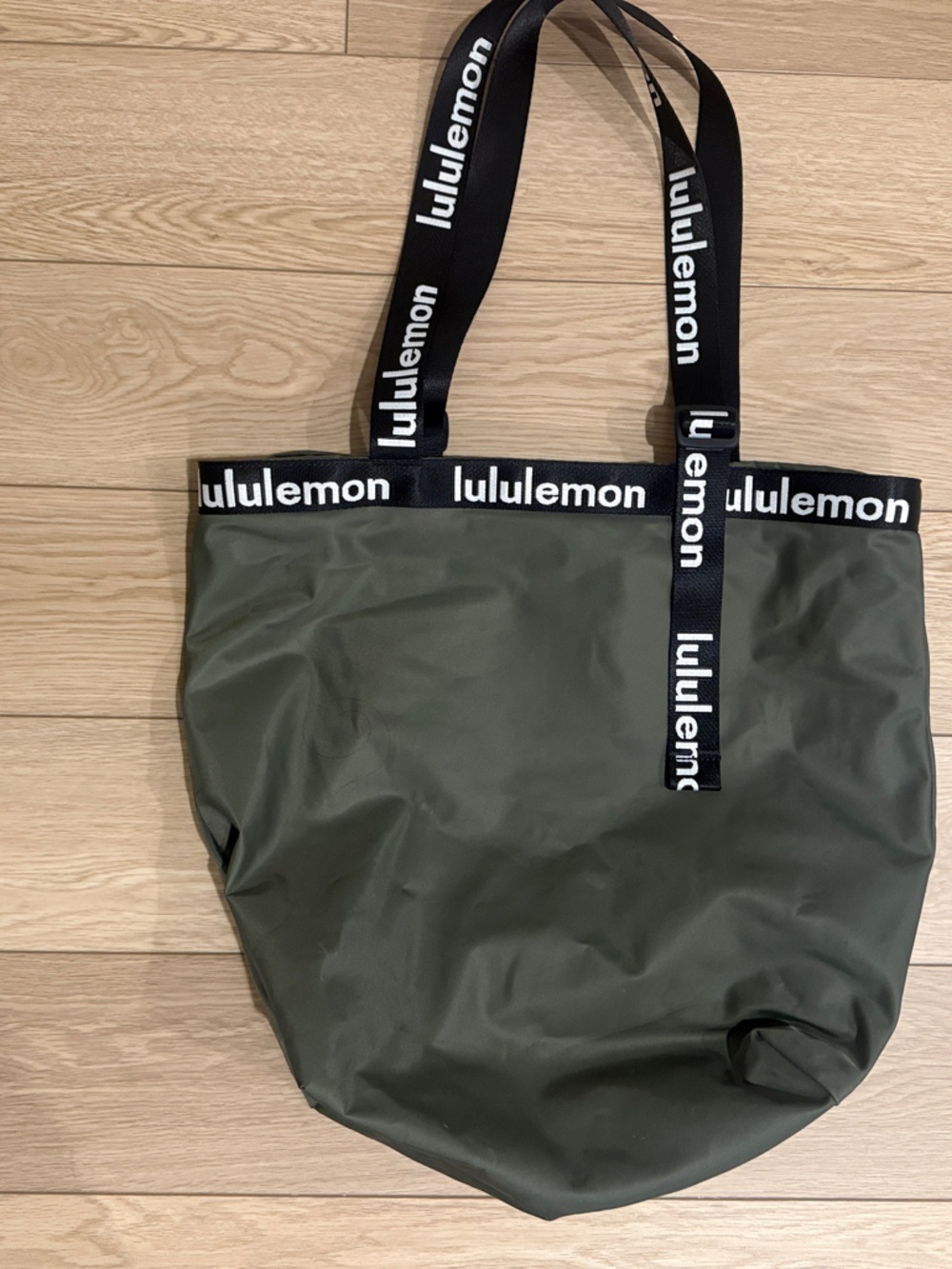 lululemon athletica Men's Olive Green Duffel Tote with Branded Black Webbing